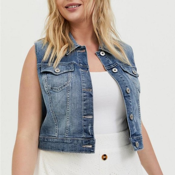 TORRID Crop Denim Vest Medium Wash sz 4X Women's Plus - Picture 1 of 8